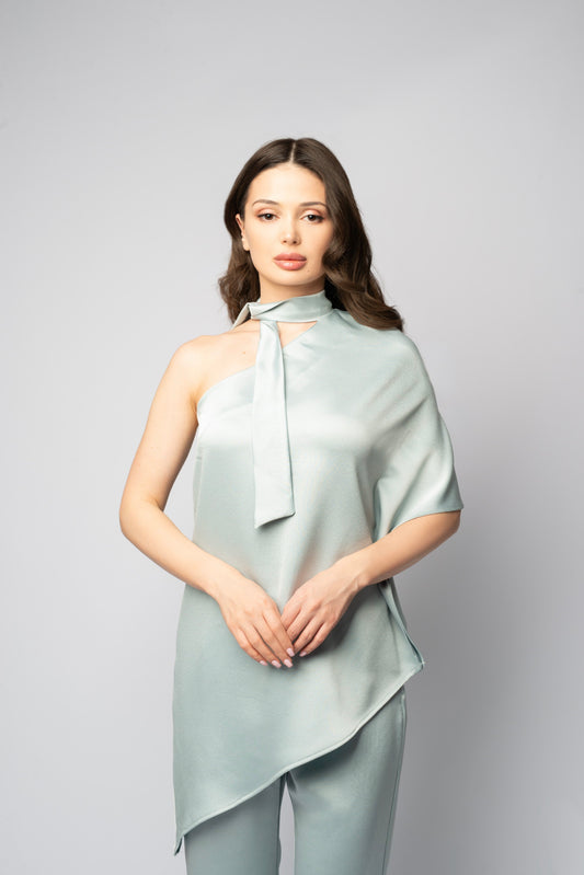 One Shoulder Crepe Two Piece Set