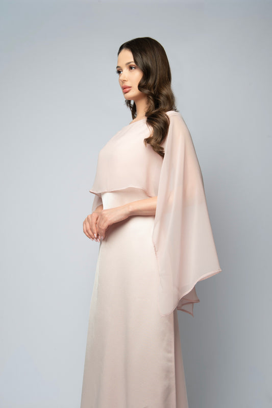 Chiffon Draped Cape Dress