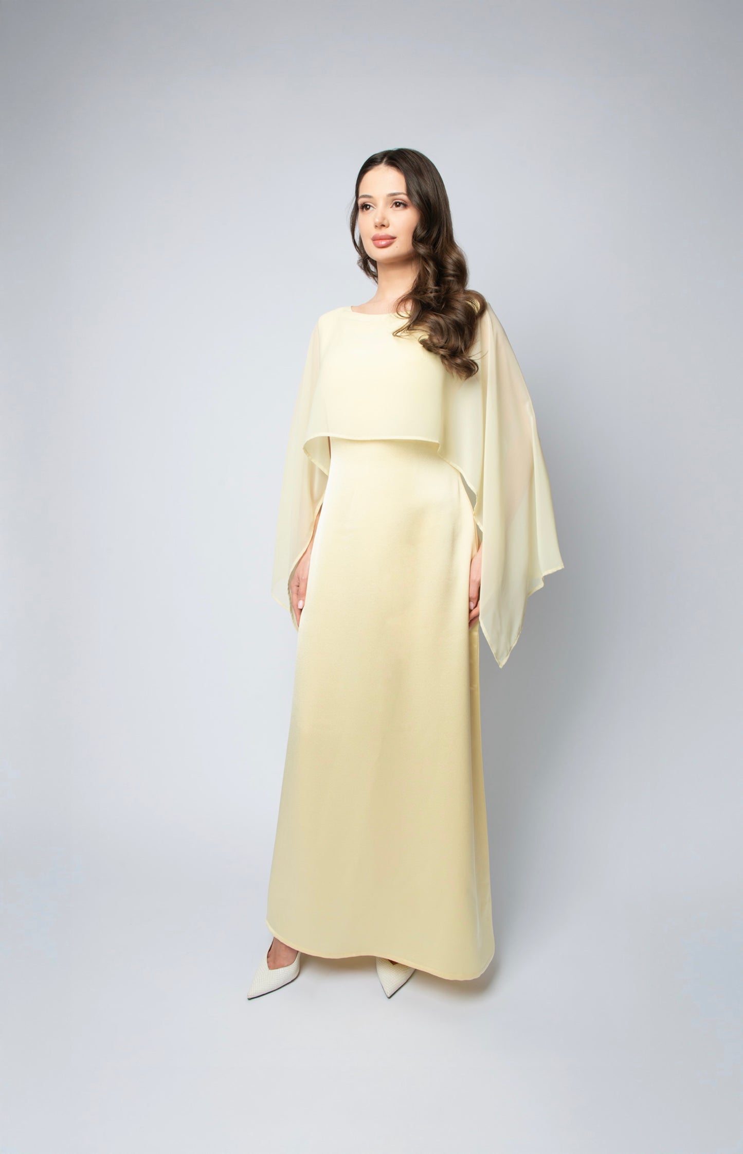 Chiffon Draped Cape Dress
