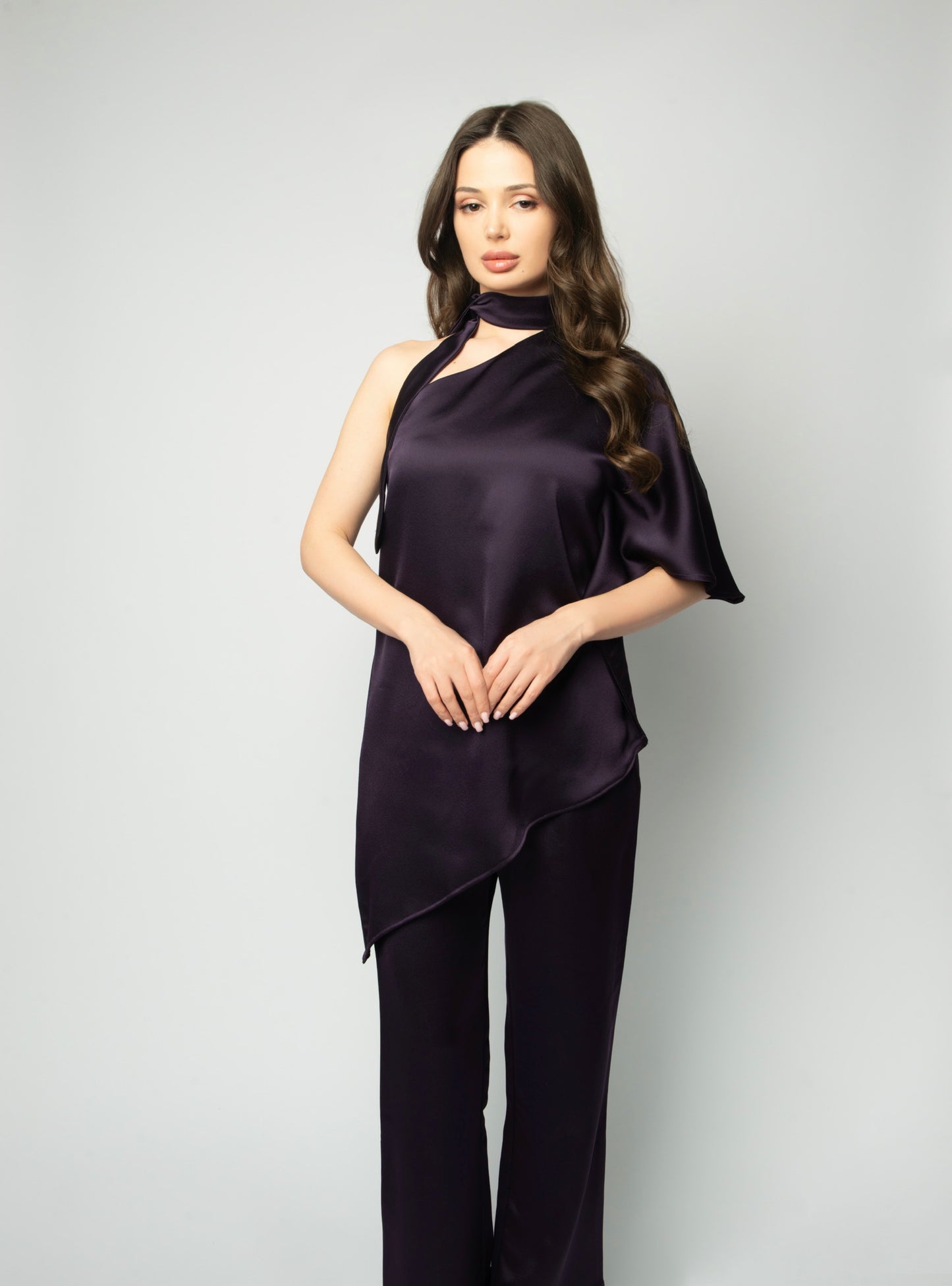 One Shoulder Crepe Two Piece Set