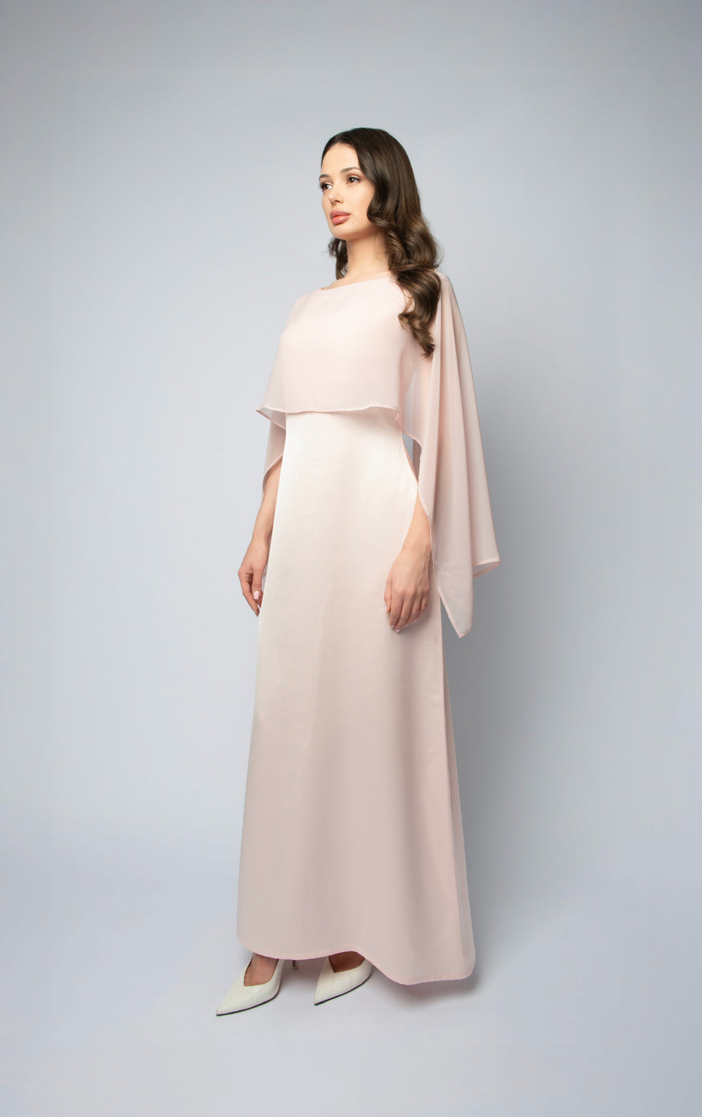Chiffon Draped Cape Dress