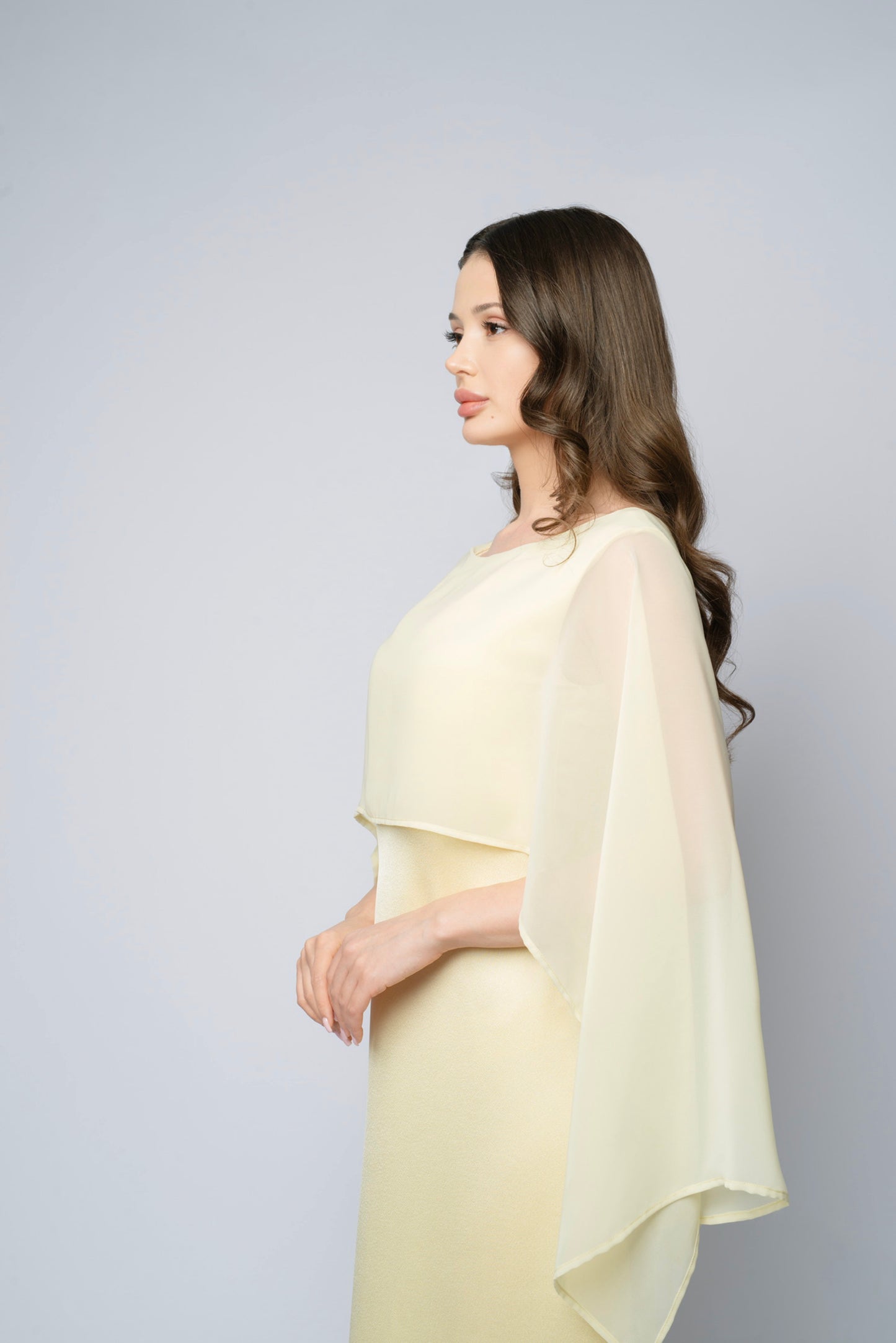 Chiffon Draped Cape Dress
