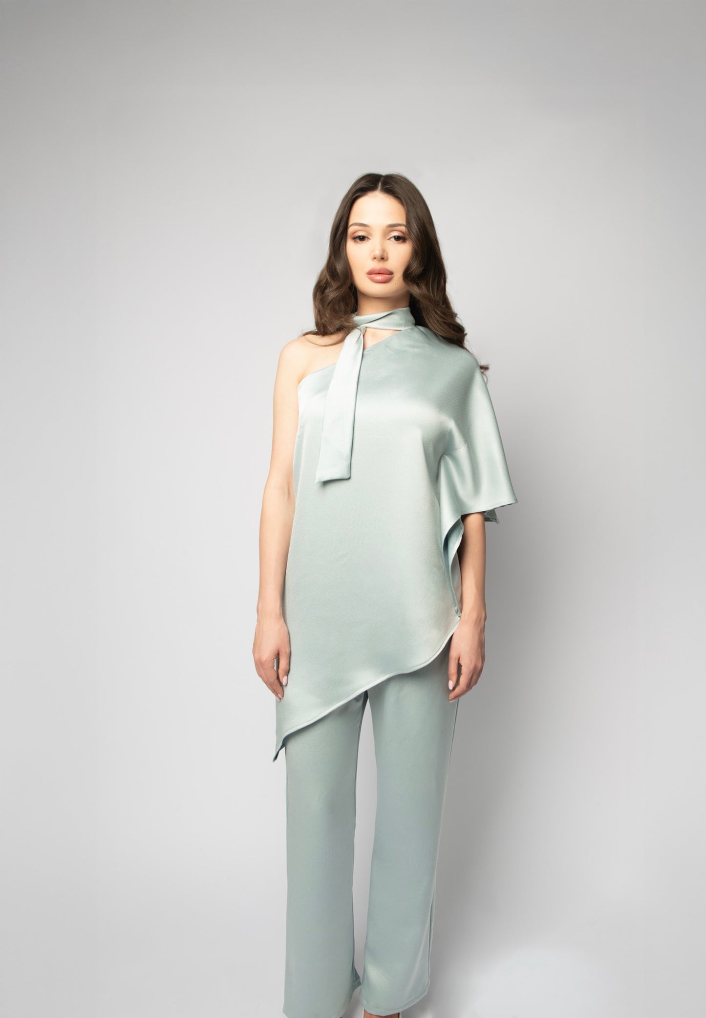 One Shoulder Crepe Two Piece Set