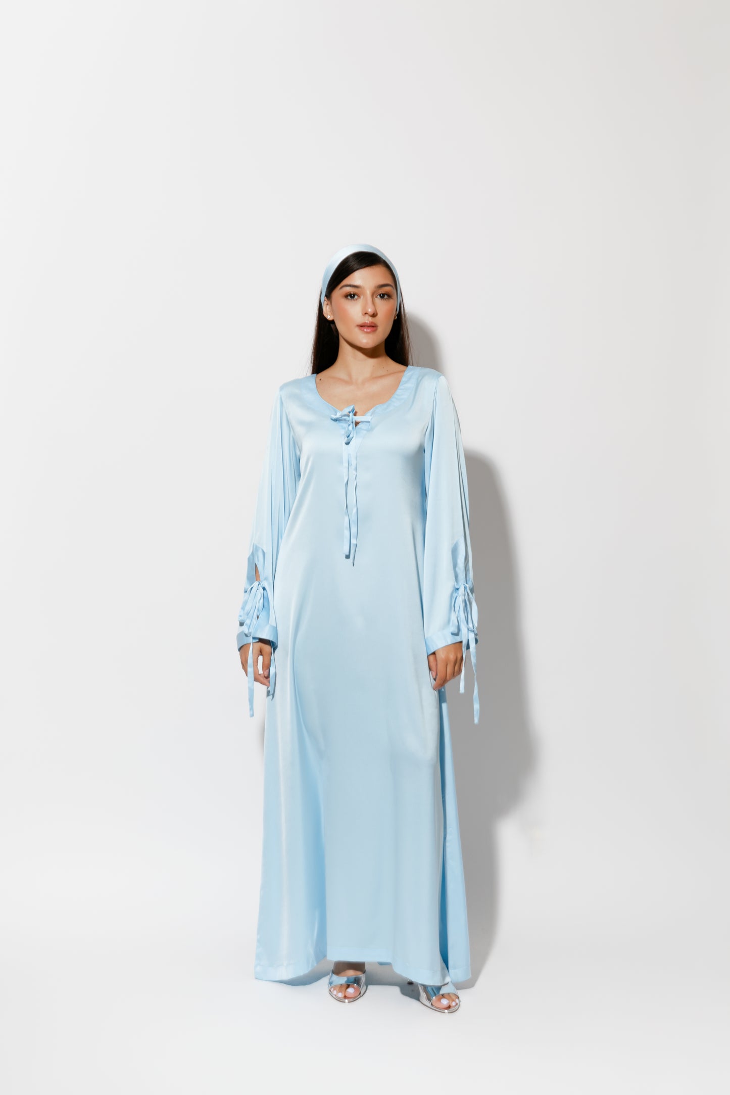 Silk Thobe Dress with Hair Band – LOUA Silk Thobe Dress with Hair Band – LOUA